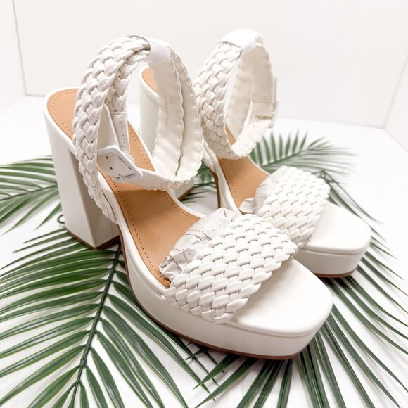 Lisa Vicky Jewel-V Shoes Womens Size 9 Platform Block Heel Sandals Weave PU - Picture 1 of 12